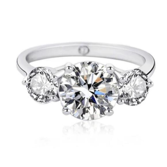 Three Stones 925 Silver 2ct Moissanite Cubic Zirconia Ring Size 9 - Picture 9 of 10